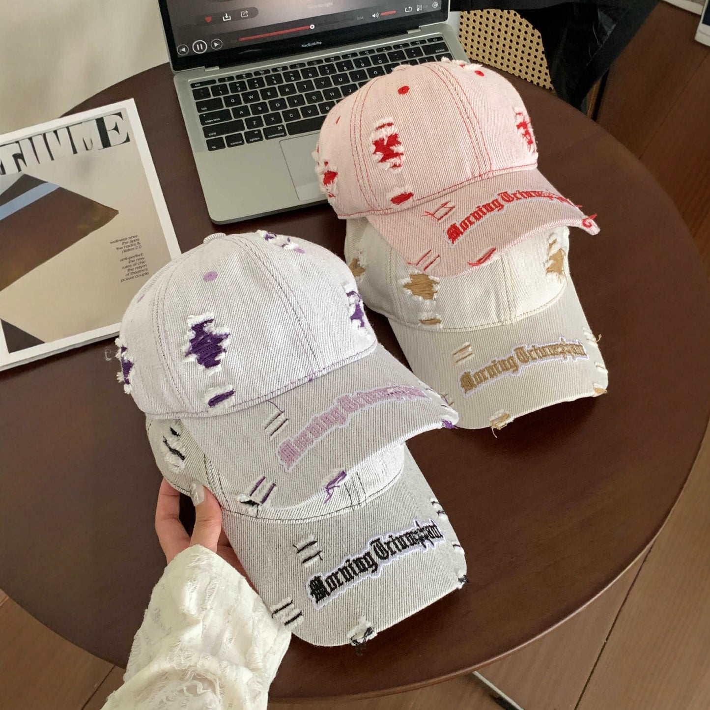 Damen Destroyed Denim Baseball Cap Brehn