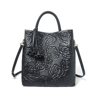 Prägung Floral Vegan Leder Top-Handle Tote mit abnehmbaren Crossbody-Träger