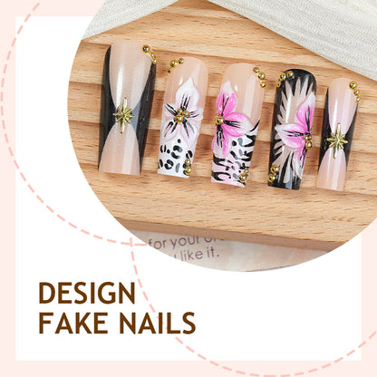 Kunstnagelset mit eleganten Blumen- und Leopardenmotiven Brehn