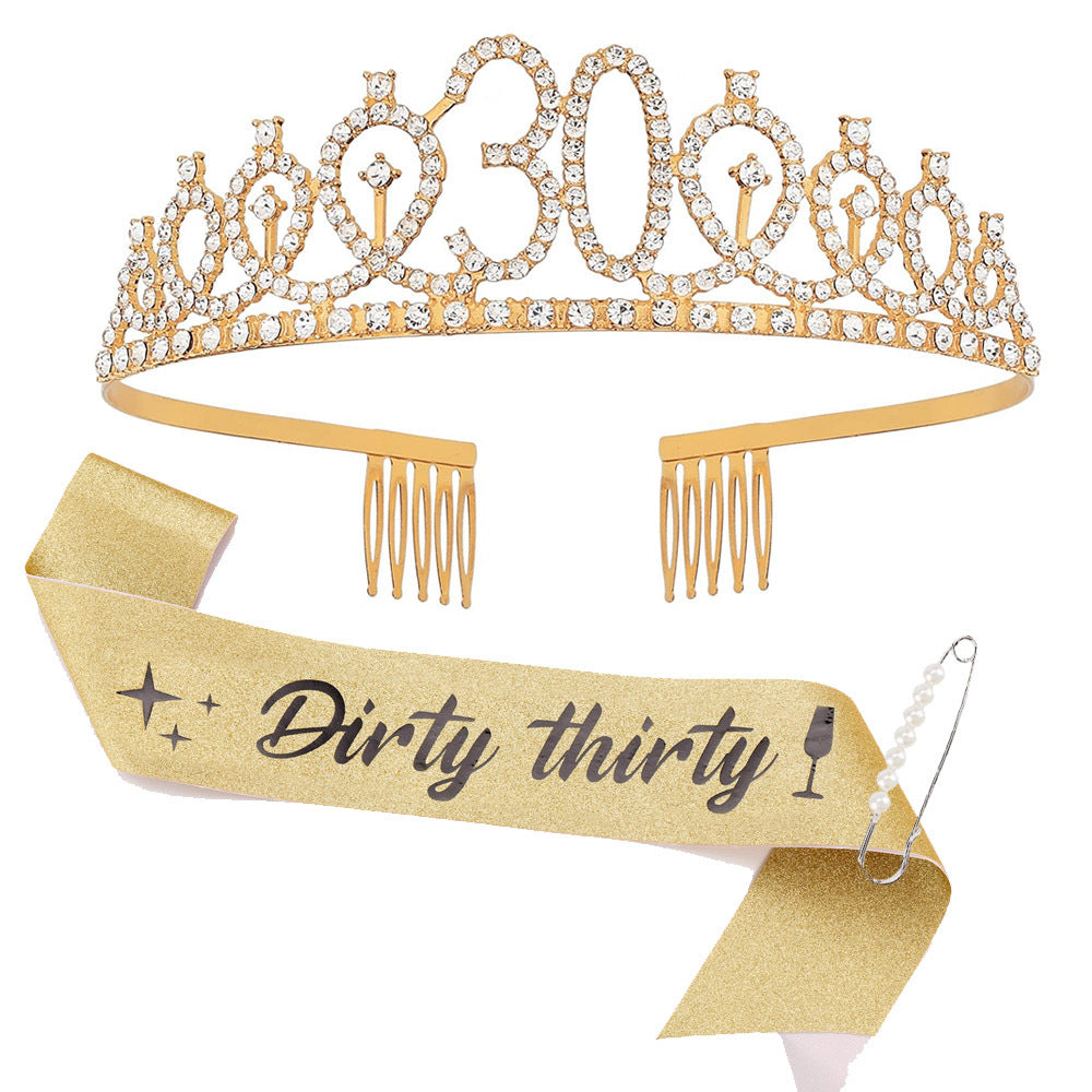 Damen Kristallverzierte Geburtstagskrone mit personalisiertem Sash Brehn