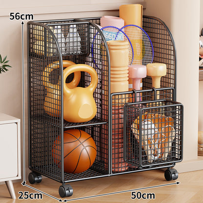 Rollender Mesh-Sportgeräte-Storage-Wagen mit Mehrfach-Organizer und verriegelbaren Rollen