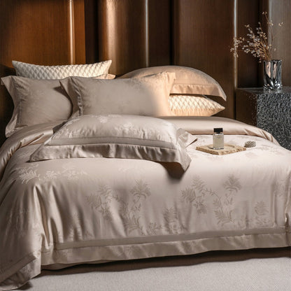 Jacquard Botanical Satin Bettbezug Set mit Kissenbezügen
