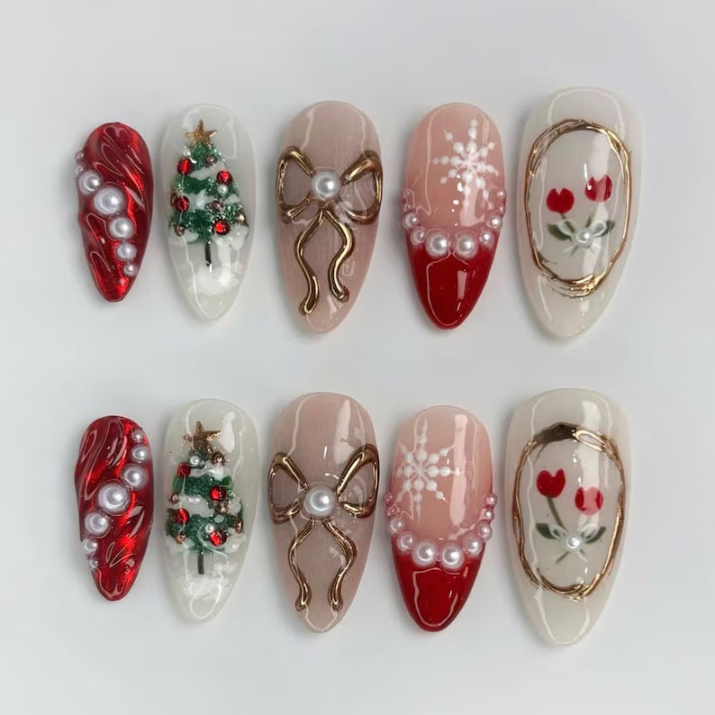 Kunstnagelset mit festlichen Schneemännern und Weihnachtsmotiven Brehn