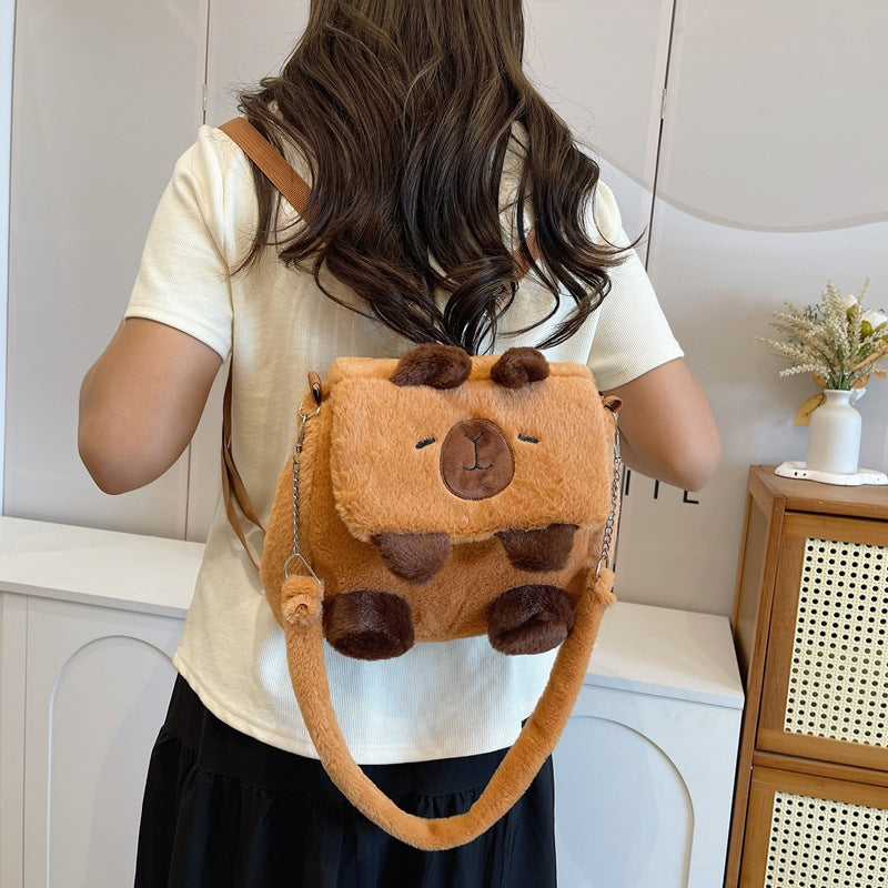 Plüsch Umhängetasche mit Tiermotiv und Schulterriemen Brehn