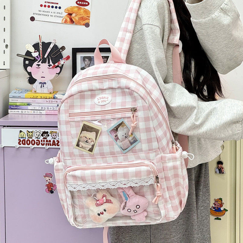 Transparente Fronttaschen Karomuster Rucksack Brehn