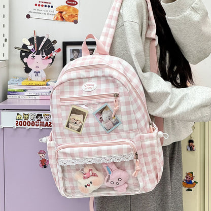 Transparente Fronttaschen Karomuster Rucksack Brehn