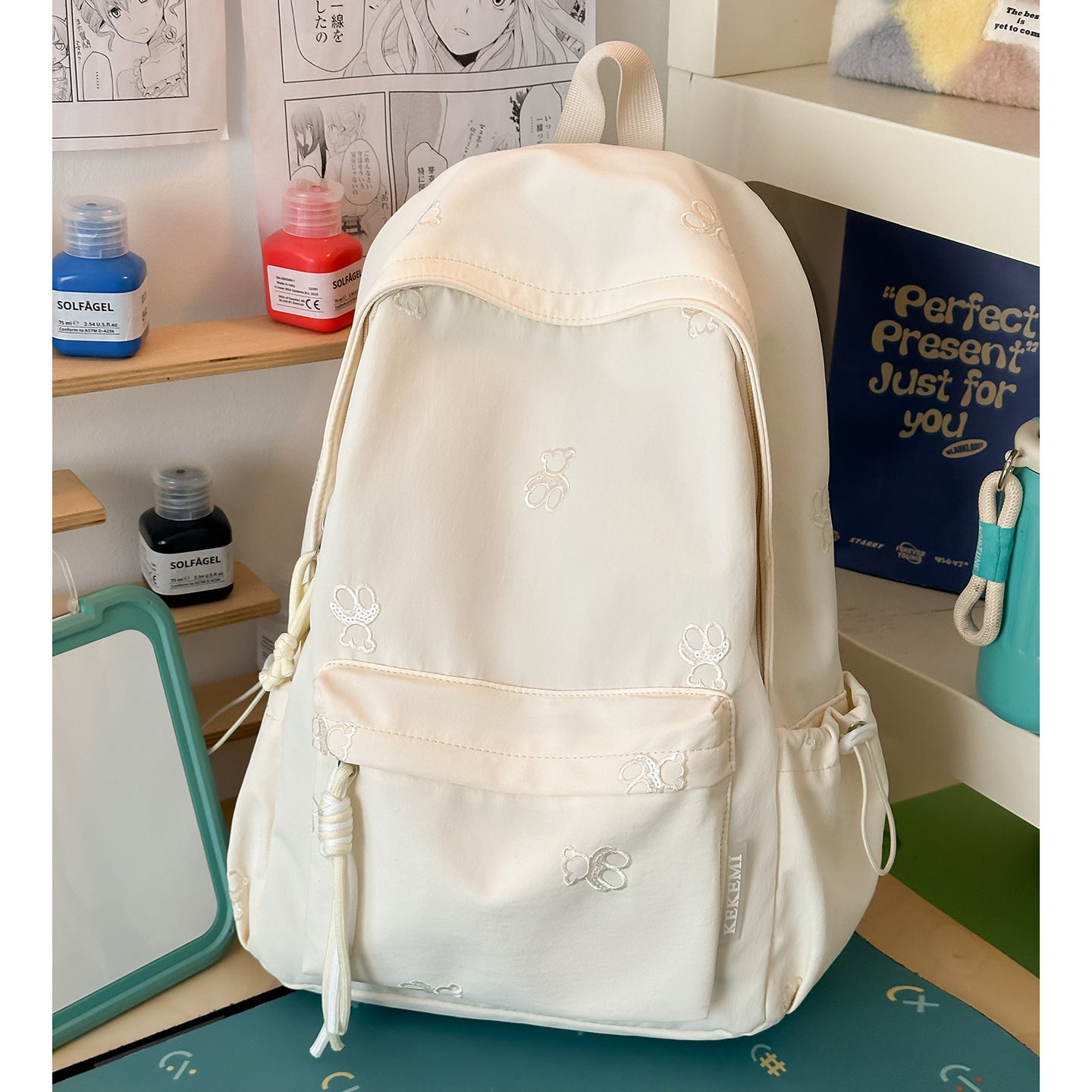 Niedlicher Charakter Bestickter Schulrucksack