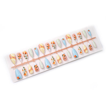 Künstlerische Zitrus-Themen Press-On Nagelkunst Brehn