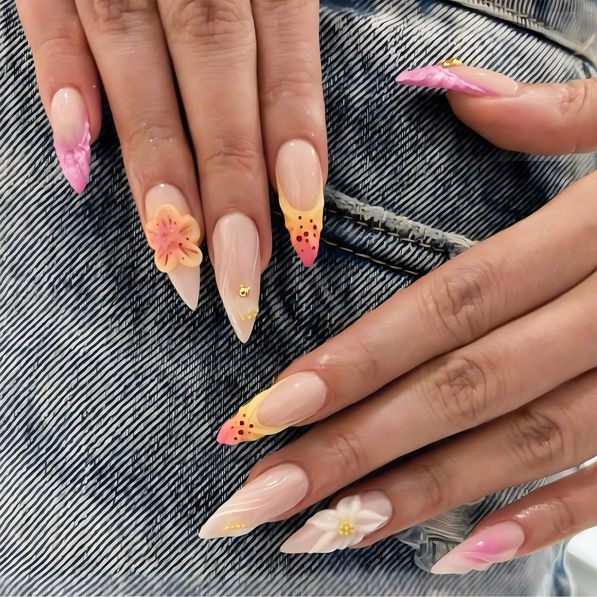 Floral Akzent Stiletto Press-On Nägel Brehn