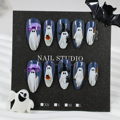 Halloween Kunstnagelset mit gruseligen Geister- und Kürbisdesigns Brehn