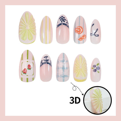 Kunstnagelset mit bunten Obst- und Blumenmotiven Brehn