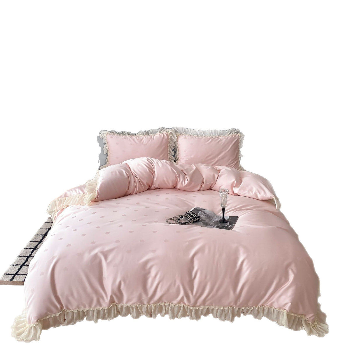 Luxuriöses Satin-Bettwäsche-Set mit Volant und dezentem Herz-Print Brehn