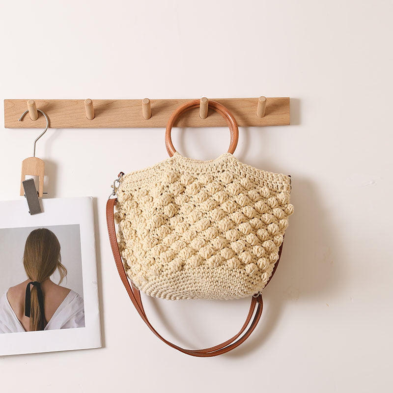 Damen Handtasche aus hochwertigem Makramee mit Holzgriff Brehn