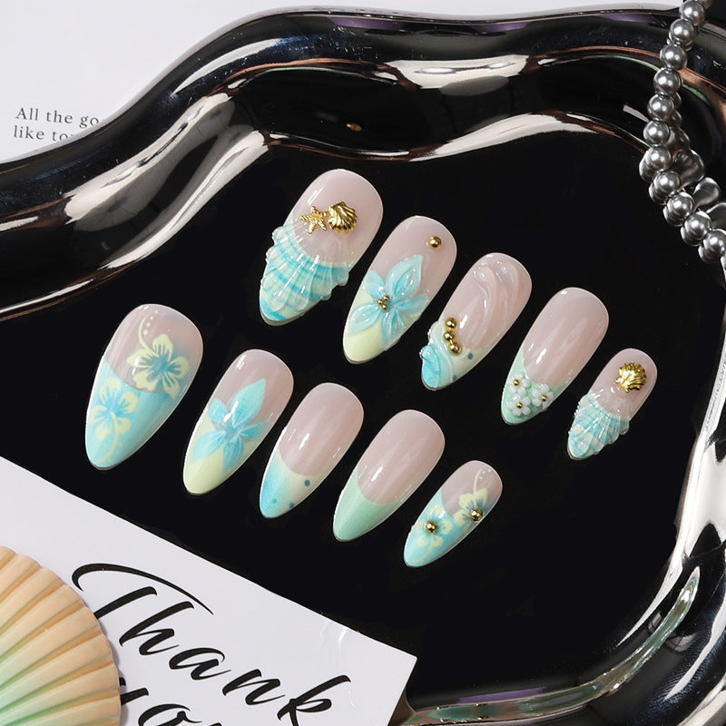 Künstlerisches tropisches floral Press-On Nagelset Brehn