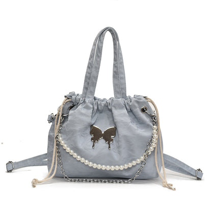 Elegante Mini-Handtasche mit Perlenakzenten und Kordelzug