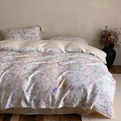Premium-Baumwollsatin-Duvetbezuggarnitur mit floralem Jacquard-Relief und Knopfverschluss