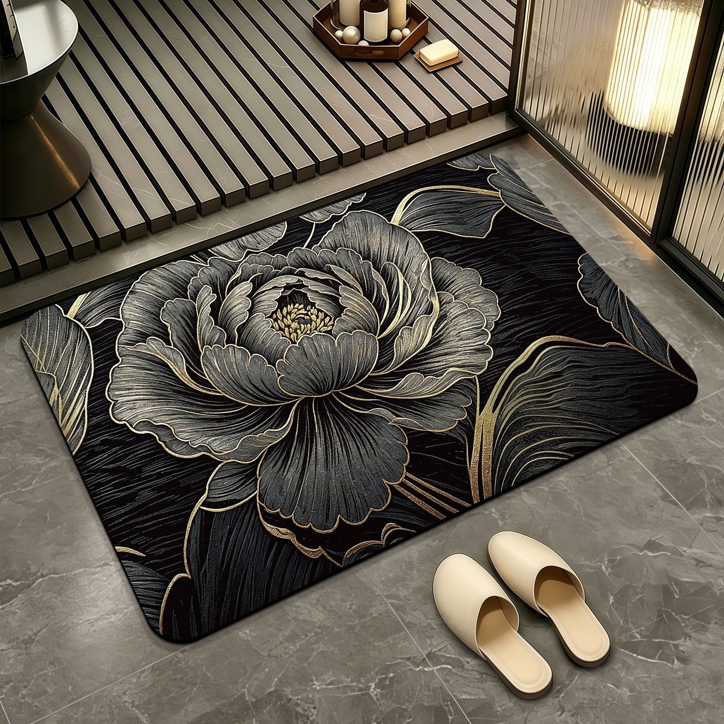 Elegante Blumenmuster-Badmatte Brehn