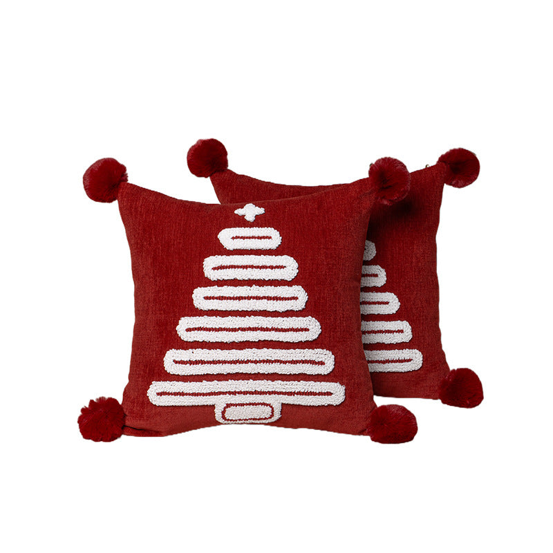 Urlaubs-Tufted-Chenille-Quadrat-Wurfkissen mit erhöhtem Baum-Motiv und verstecktem Reißverschluss