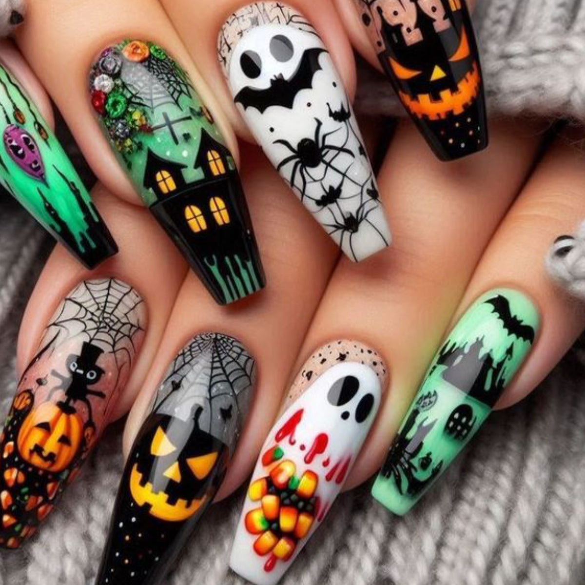 Gothic-Themed 3D Halloween Nagelkunstverlängerungen Brehn