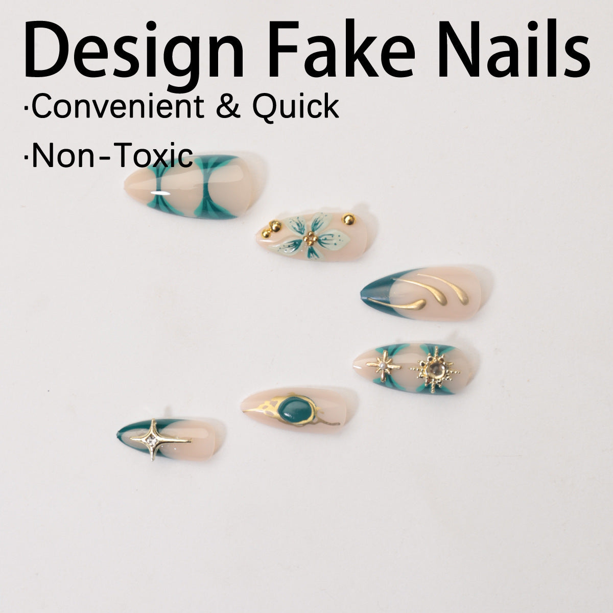 Kreatives Kunstnagelset mit aufwendigen Blumen- und Goldverzierungen Brehn