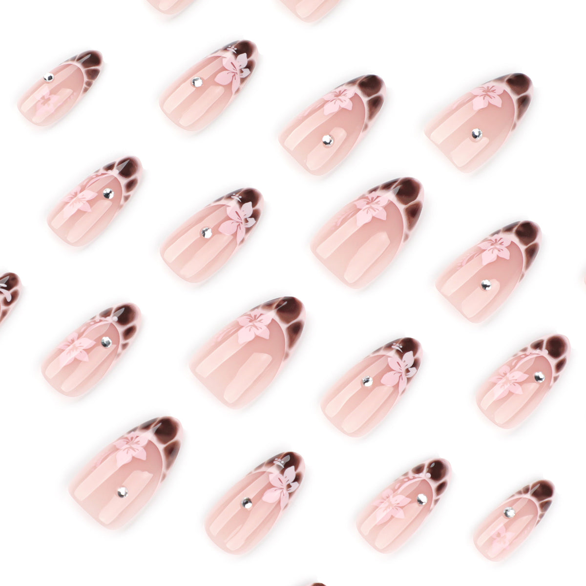 Elegante Künstliche Nagelkunst mit floralem Design und Glitzerakzenten Brehn