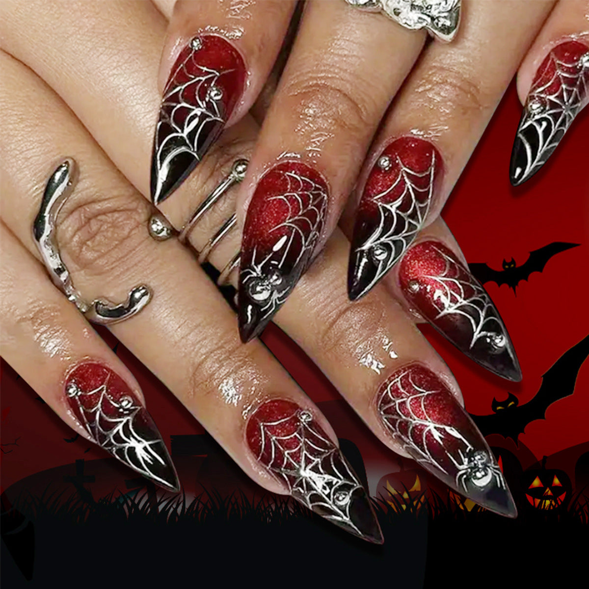 Gothic Spider Web Press-On Nagelverlängerungen Brehn