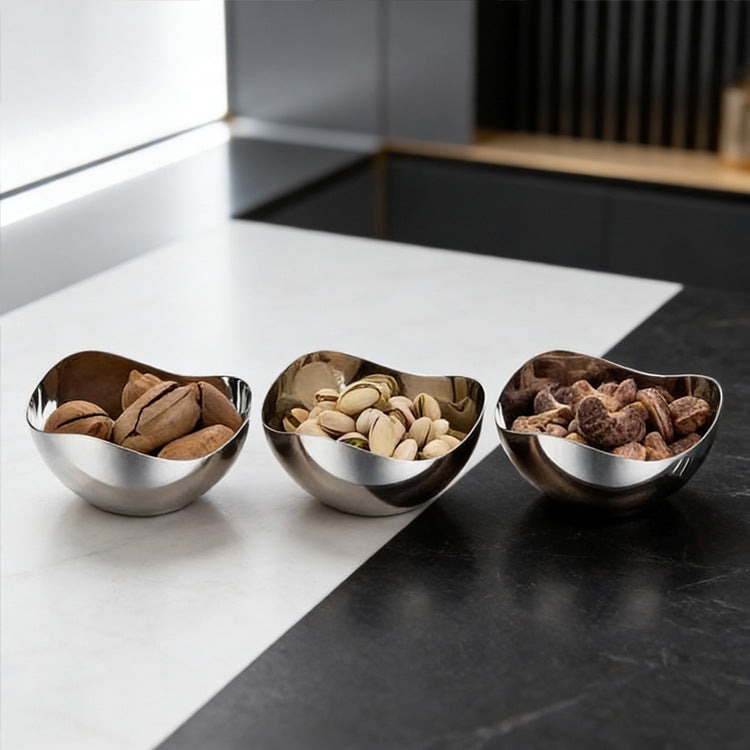 Modernes Snackschüssel-Set aus Edelstahl mit Servierplatte