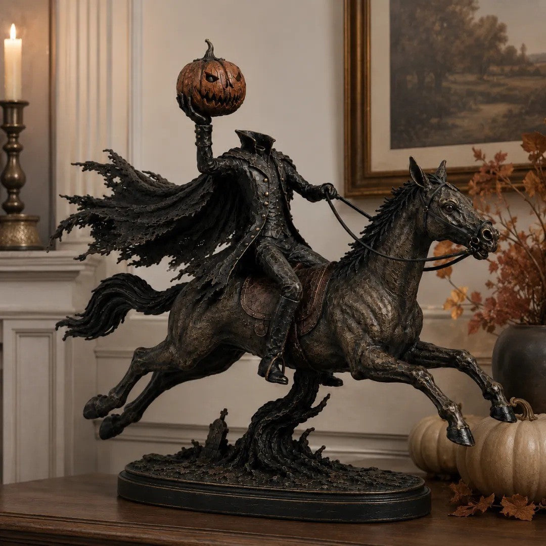 Dekorative Halloweenfigur auf Pferd mit Kürbis Brehn