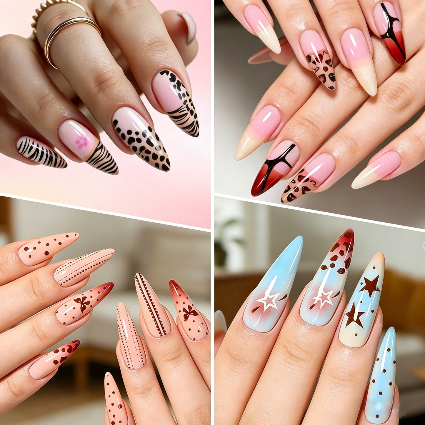Künstlerisches Langes Stiletto Press-On Nagelset Brehn