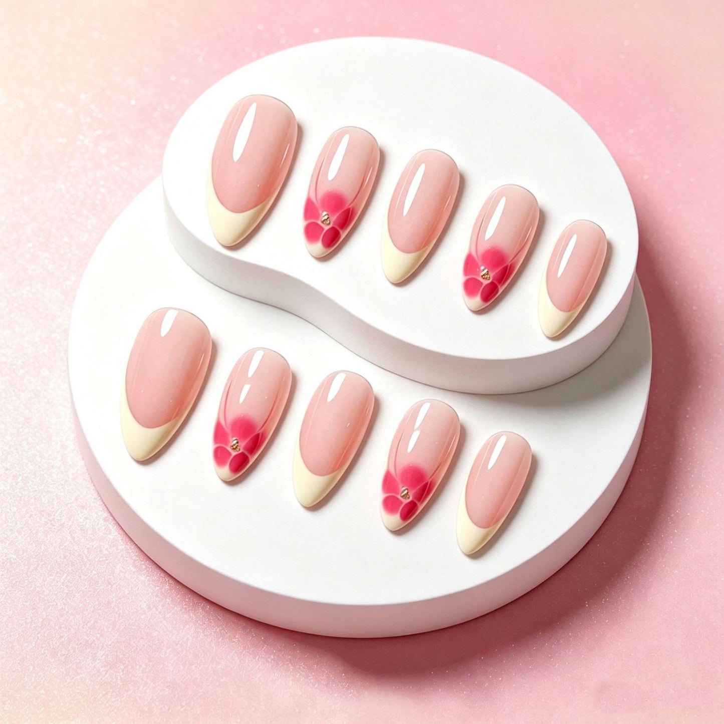 Blumenakzent Französische Spitze Press-On Nagelset Brehn