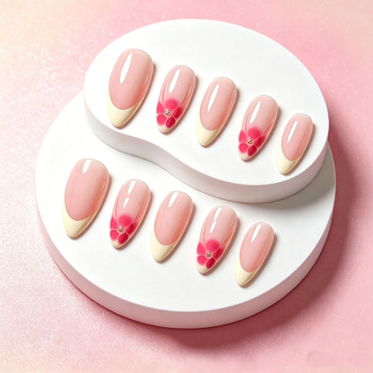 Blumenakzent Französische Spitze Press-On Nagelset Brehn
