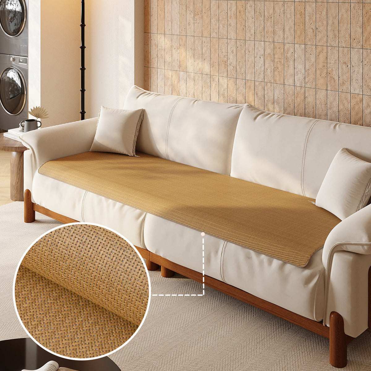 Sofa Seat Woven Breathable Summer Cooling Rattan-Style Protector