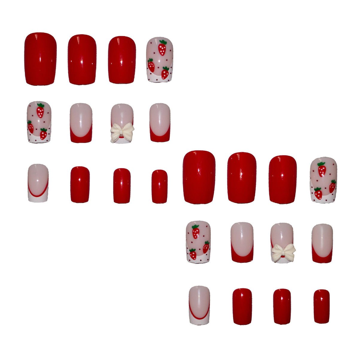Künstlerisches Erdbeer-inspiriertes Nagelkunstset