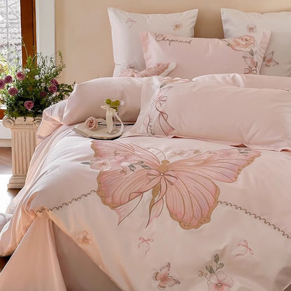 Bestickte Seidengriffige Schmetterlingsblüten Bettbezug Set