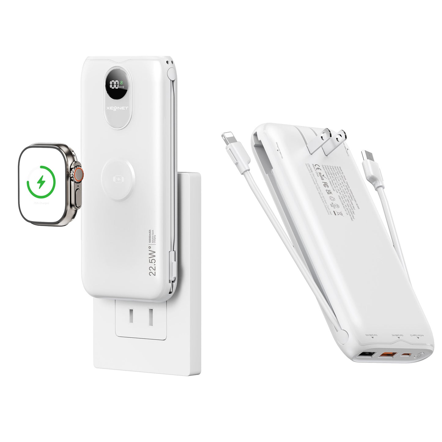 Tragbare Powerbank mit Qi-Ladefunktion und Kabelgebundenem Schnellladesystem Brehn