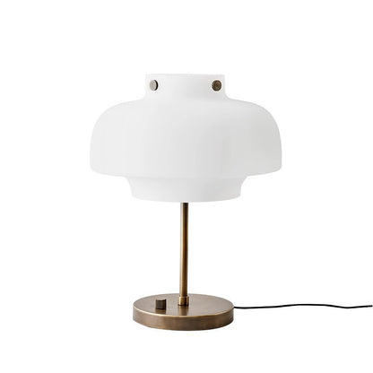 Zeitgenössische Tischlampe mit elegantem Opalglas-Schirm und Vintage-Messingbasis