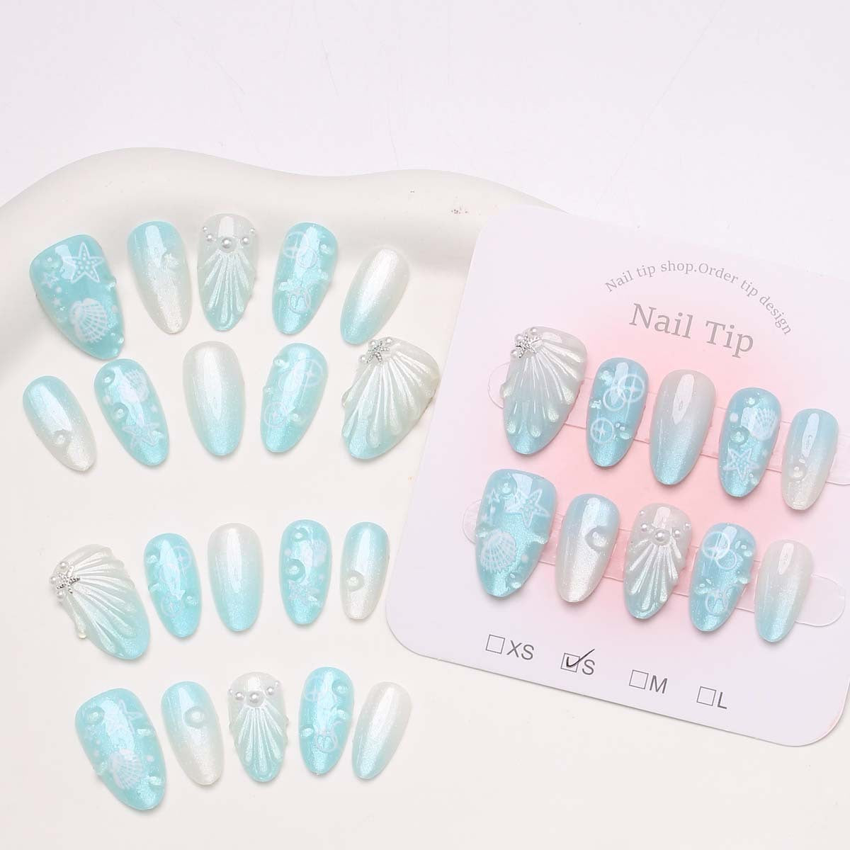 Künstlerisches vom Ozean inspiriertes Press-On Nail Set Brehn