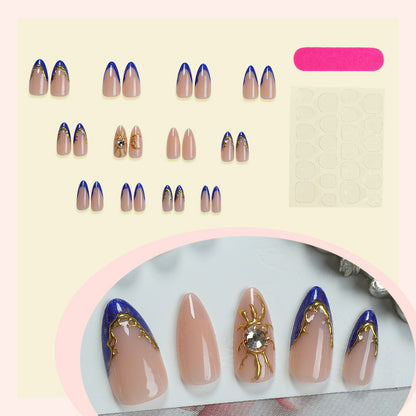 Kunstnagelset mit elegantem gold-blauen Design Brehn