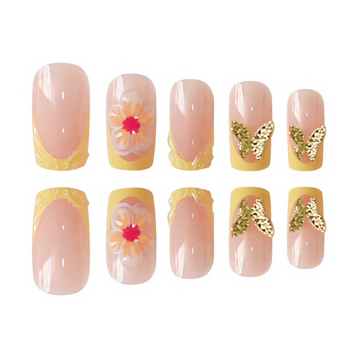 Künstlerisches florales Press-On-Nageldesign Brehn