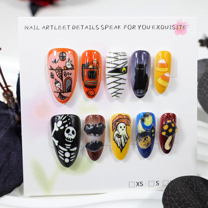 Kunstnagelset mit gruseligen Halloween-Motiven Brehn