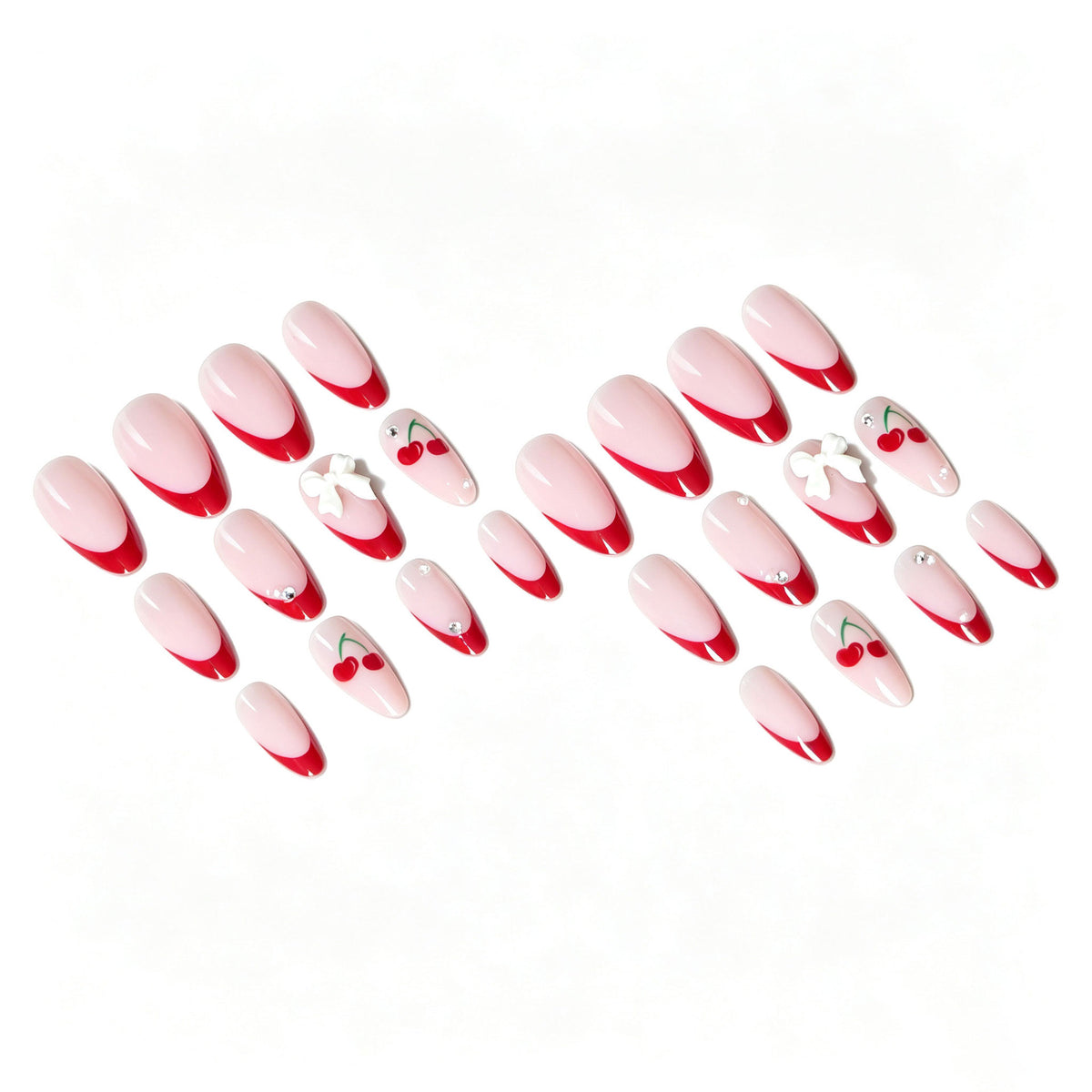 Künstlerisches Kirsch- und Schleifen-Nageldesign