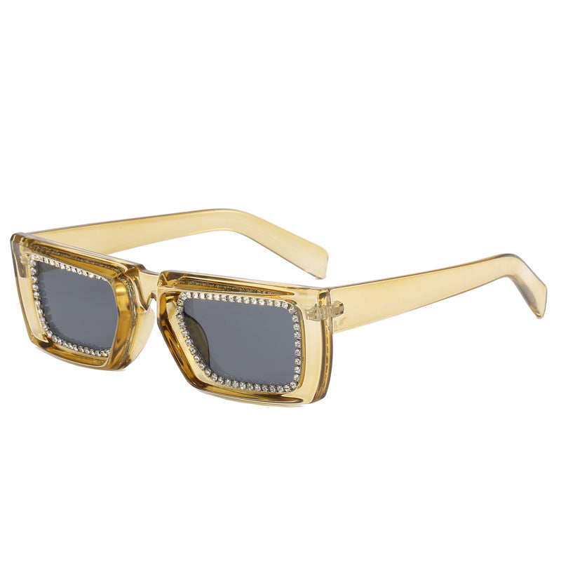 Damen extravagante quadratische Sonnenbrille mit glitzerndem Rahmen Brehn