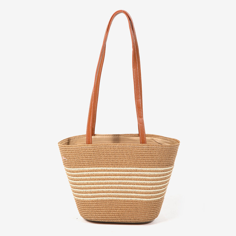 Damen elegante Strohtasche mit stilvollen Ledergriffen Brehn