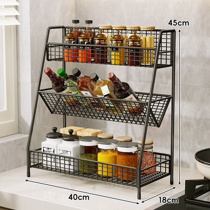 Drei-Tier-Mesh-Arbeitsplatten-Küchenorganisator-Regal für Flaschen und Gewürze