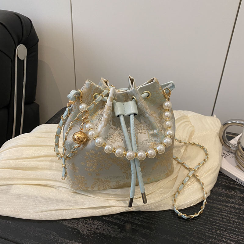 Elegante Blumenmuster-Zugband-Eimer-Tasche Brehn