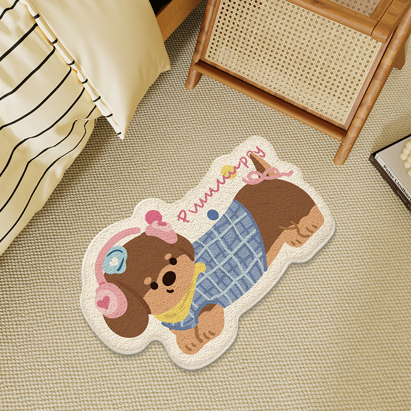 Novelty Dachshund-Shaped Plush Absorbent Bath & Entry Rug with Non-Slip Backing