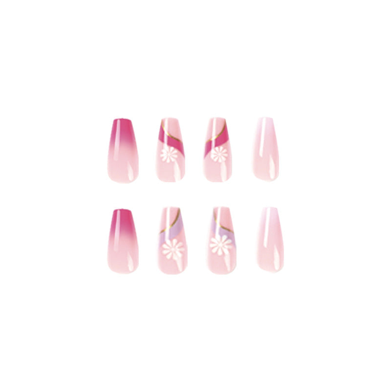 Kunstvolle Nagelverlängerungen mit buntem Ombre-Design und floralen Akzenten Brehn