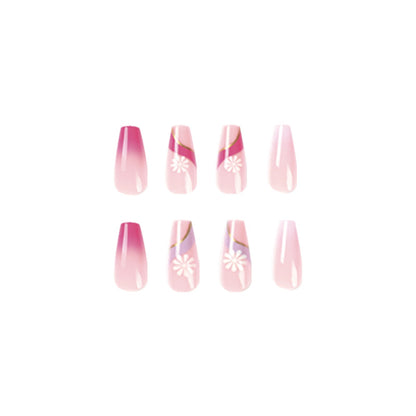 Kunstvolle Nagelverlängerungen mit buntem Ombre-Design und floralen Akzenten Brehn