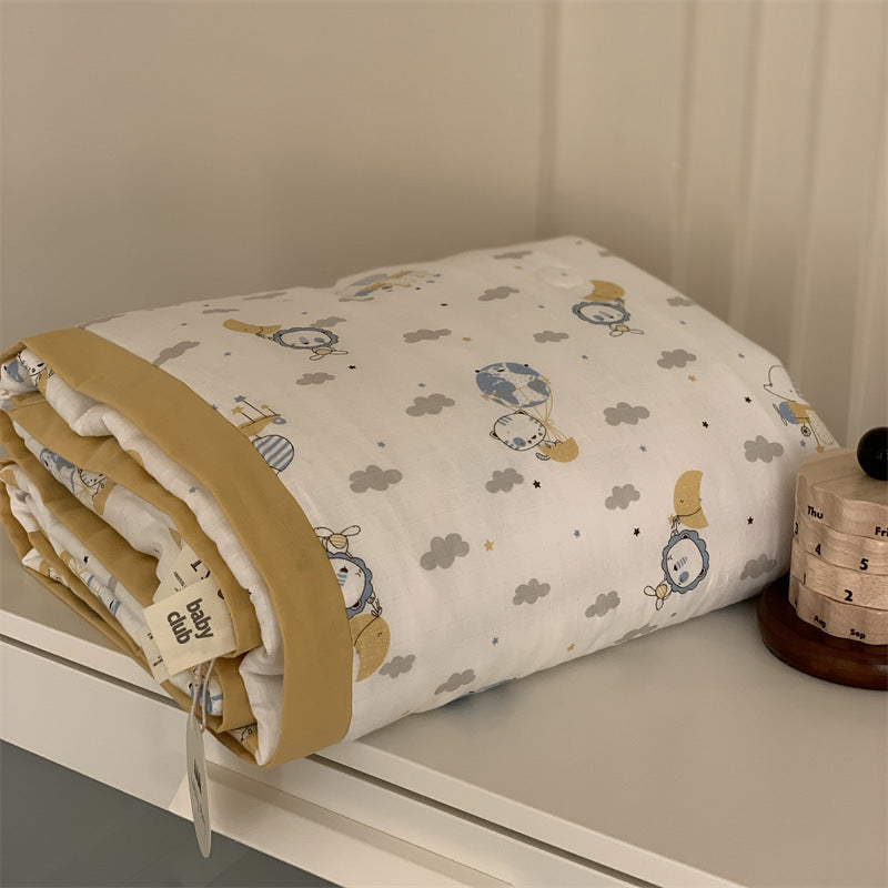 Weiche Mull-Babydecke mit Teddy-Design und doppellagiger Gaze