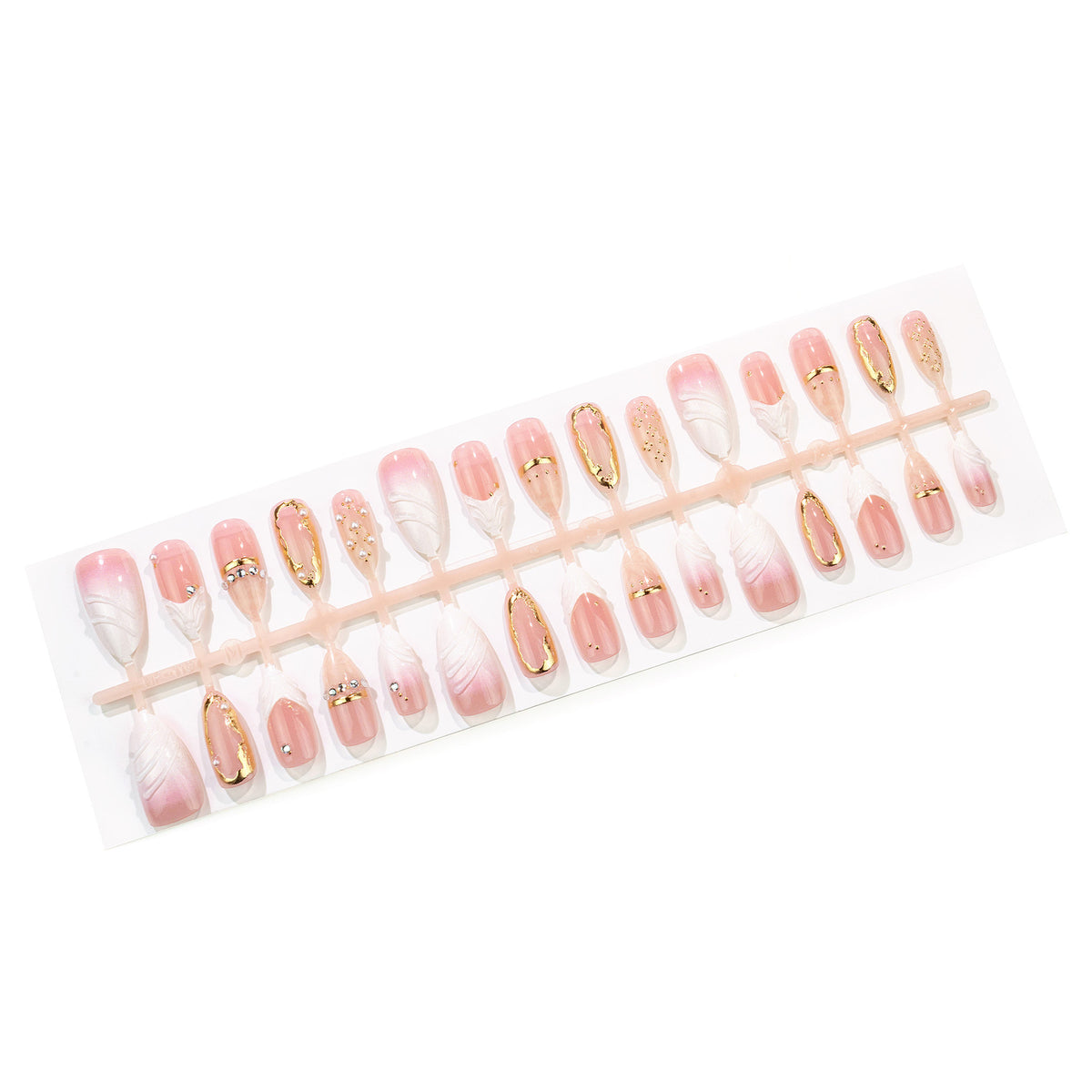 Luxuriöses Designer Press-On Nagelkunst-Set mit goldenen Akzenten